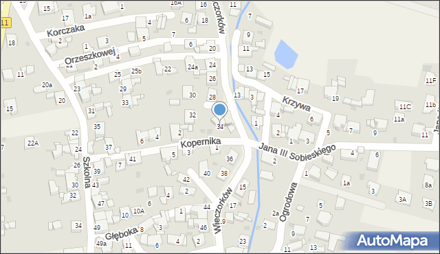 Orzech, Wieczorków, 34, mapa Orzech