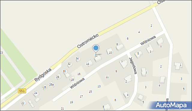 Ostromecko, Wiśniowa, 12, mapa Ostromecko