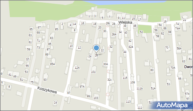 Oświęcim, Wiejska, 26, mapa Oświęcimia