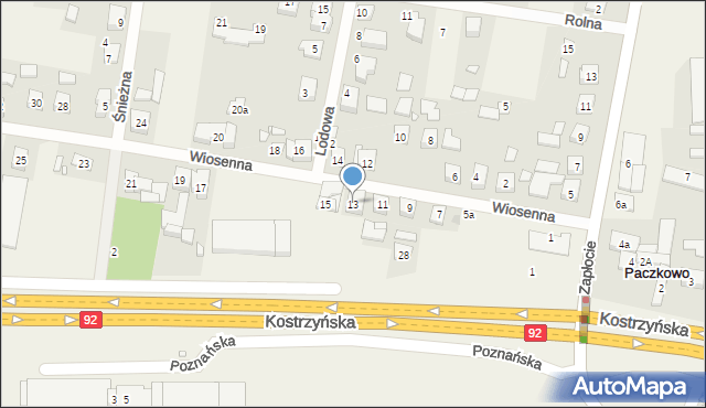 Paczkowo, Wiosenna, 13, mapa Paczkowo