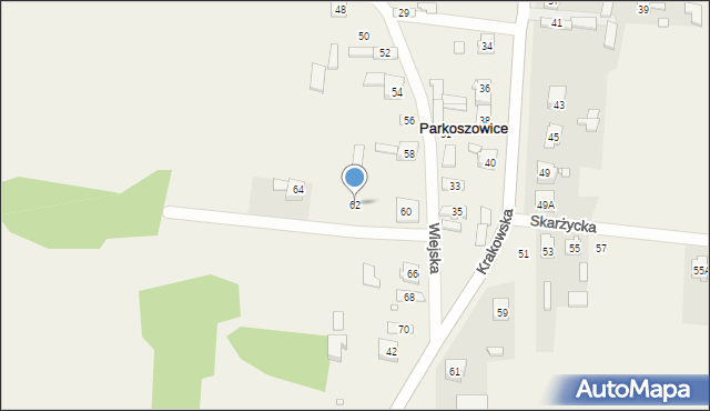 Parkoszowice, Wiejska, 62, mapa Parkoszowice