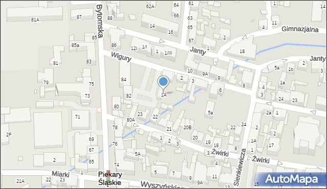 Piekary Śląskie, Wigury Stanisława, inż. pil., 1A, mapa Piekary Śląskie