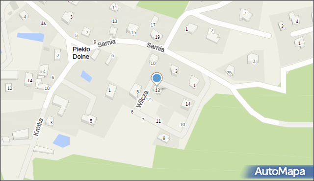 Piekło Dolne, Wilcza, 13, mapa Piekło Dolne