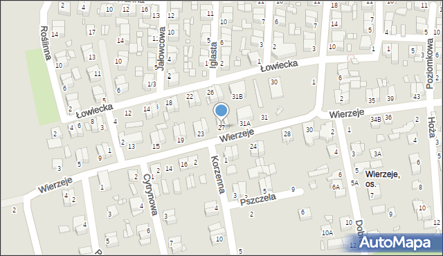 Piotrków Trybunalski, Wierzeje, 27, mapa Piotrków Trybunalski