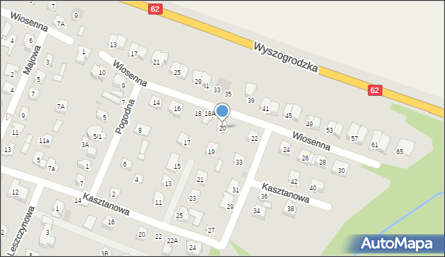 Płock, Wiosenna, 20, mapa Płock