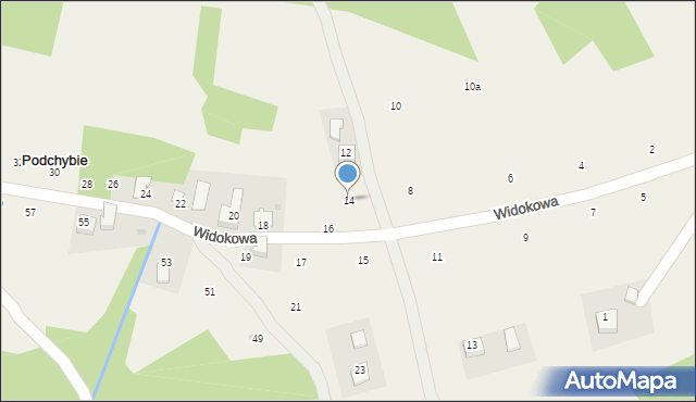 Podchybie, Widokowa, 14, mapa Podchybie