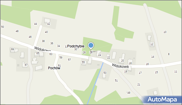 Podchybie, Widokowa, 26, mapa Podchybie