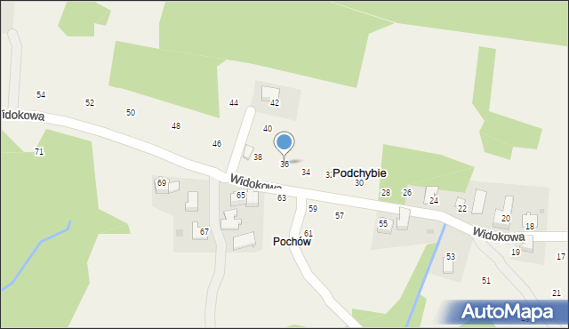 Podchybie, Widokowa, 36, mapa Podchybie