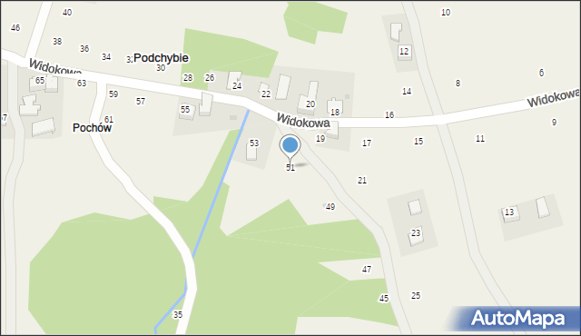 Podchybie, Widokowa, 51, mapa Podchybie