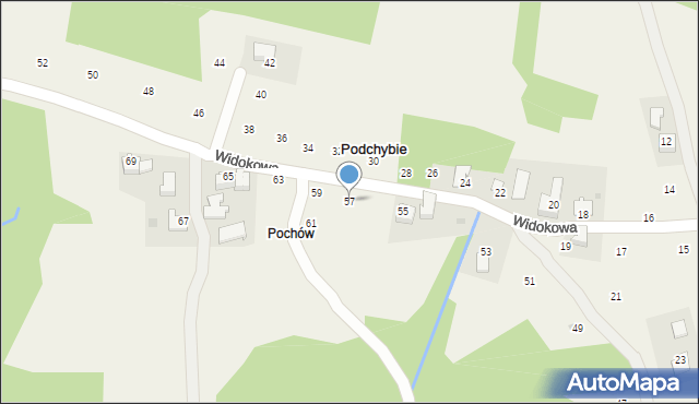 Podchybie, Widokowa, 57, mapa Podchybie