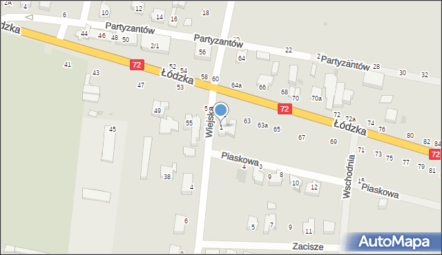 Poddębice, Wiejska, 1, mapa Poddębice