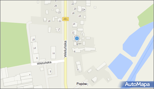 Popów, Wieluńska, 8, mapa Popów