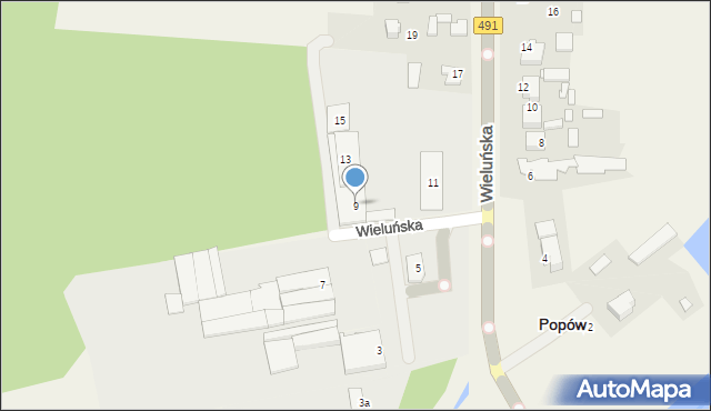 Popów, Wieluńska, 9, mapa Popów