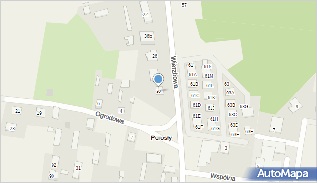 Porosły, Wierzbowa, 30, mapa Porosły