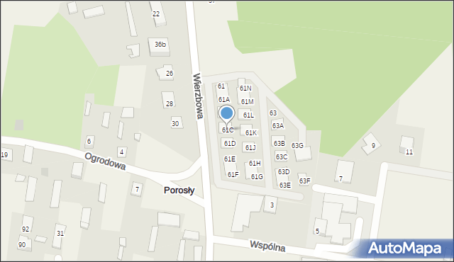 Porosły, Wierzbowa, 61C, mapa Porosły