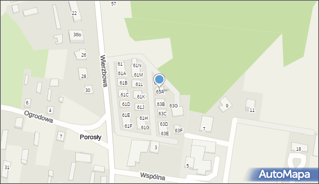 Porosły, Wierzbowa, 63A, mapa Porosły