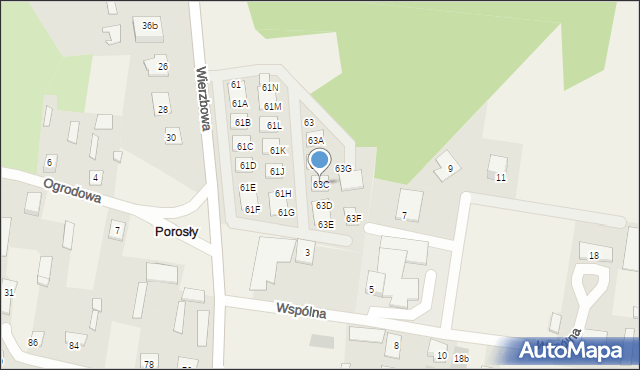 Porosły, Wierzbowa, 63C, mapa Porosły