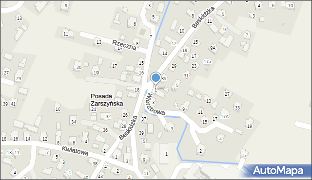 Posada Zarszyńska, Wierzbowa, 1, mapa Posada Zarszyńska