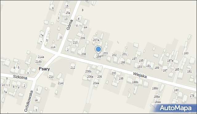 Psary, Wiejska, 205, mapa Psary
