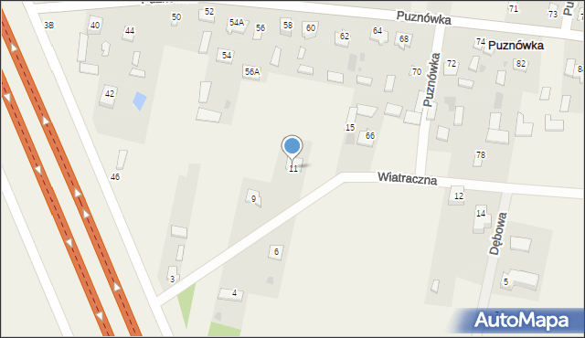 Puznówka, Wiatraczna, 11, mapa Puznówka