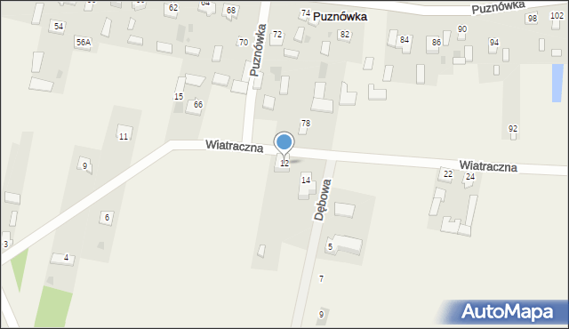 Puznówka, Wiatraczna, 12, mapa Puznówka