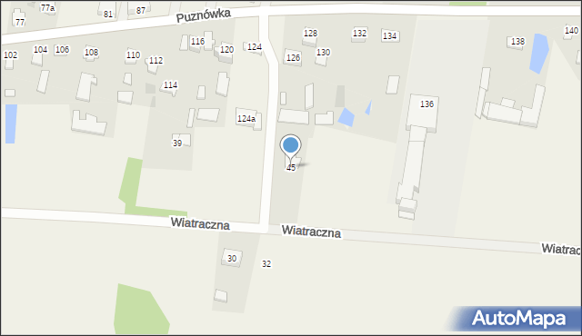 Puznówka, Wiatraczna, 45, mapa Puznówka