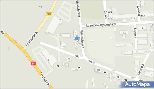 Pyskowice, Wielowiejska, 5, mapa Pyskowice