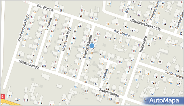 Radomsko, Wierzyńskiego, 8, mapa Radomsko