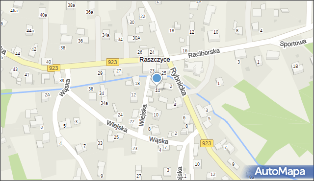 Raszczyce, Wiejska, 14, mapa Raszczyce