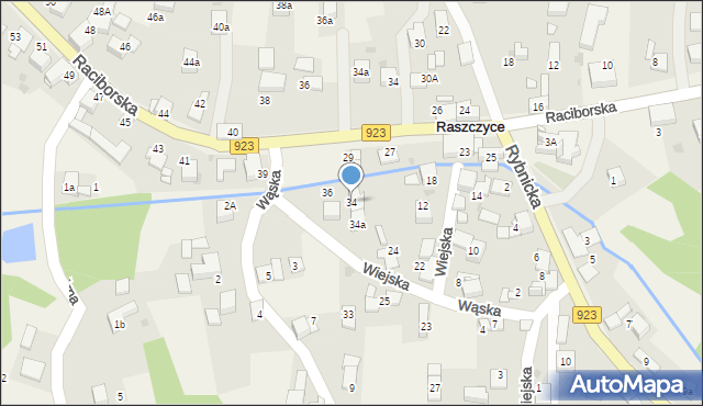 Raszczyce, Wiejska, 34, mapa Raszczyce