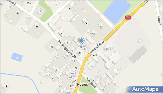 Rusiec, Wieluńska, 74a, mapa Rusiec