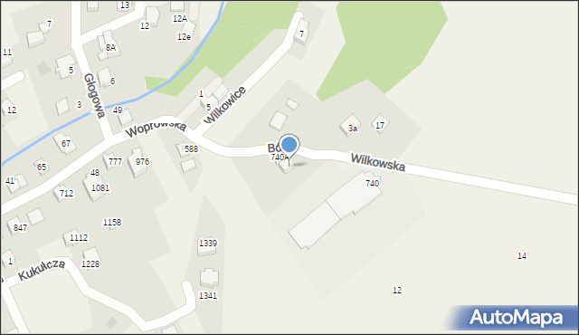 Rybarzowice, Wilkowska, 740B, mapa Rybarzowice