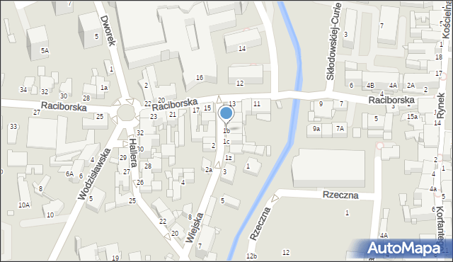 Rybnik, Wiejska, 1b, mapa Rybnika