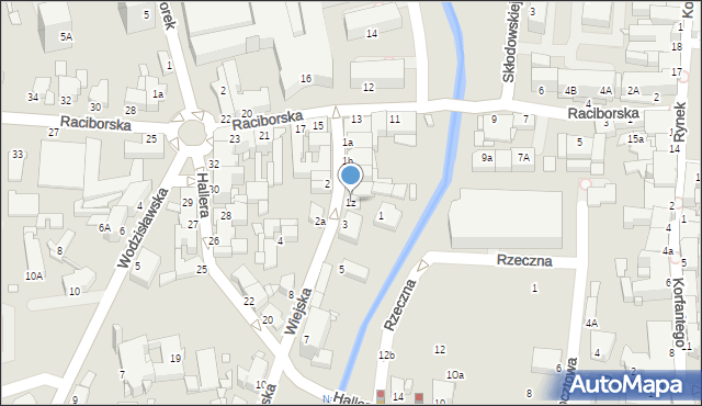 Rybnik, Wiejska, 1z, mapa Rybnika