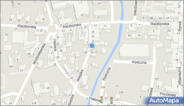 Rybnik, Wiejska, 3, mapa Rybnika