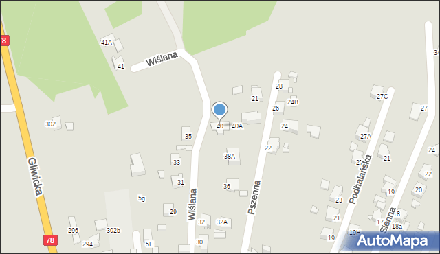 Rybnik, Wiślana, 40, mapa Rybnika