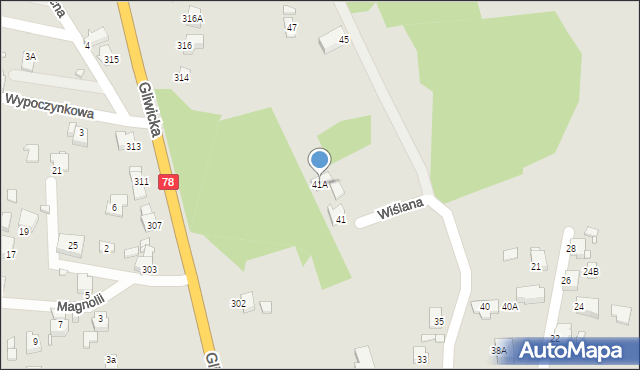 Rybnik, Wiślana, 41A, mapa Rybnika