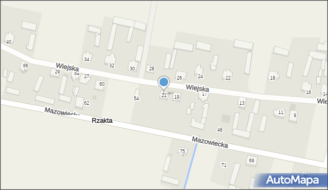 Rzakta, Wiejska, 21, mapa Rzakta