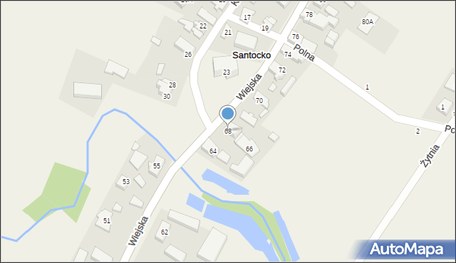 Santocko, Wiejska, 68, mapa Santocko