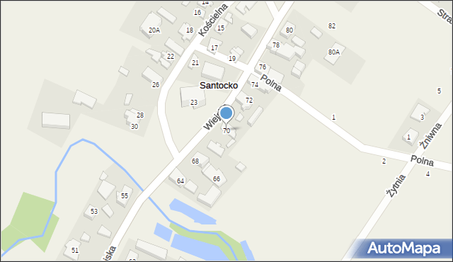 Santocko, Wiejska, 70, mapa Santocko