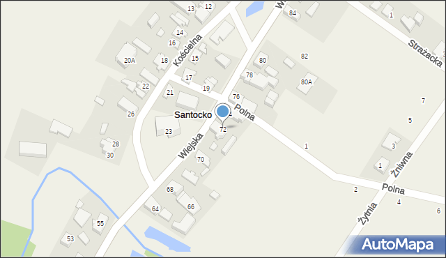 Santocko, Wiejska, 72, mapa Santocko