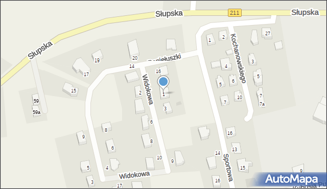 Sierakowice, Widokowa, 1, mapa Sierakowice