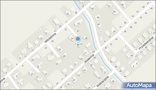 Skórzewo, Wiosenna, 36, mapa Skórzewo