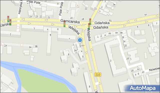 Słupsk, Wiejska, 3, mapa Słupska