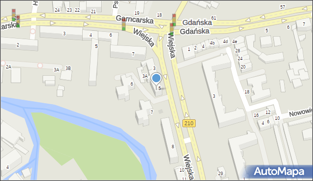 Słupsk, Wiejska, 5b, mapa Słupska