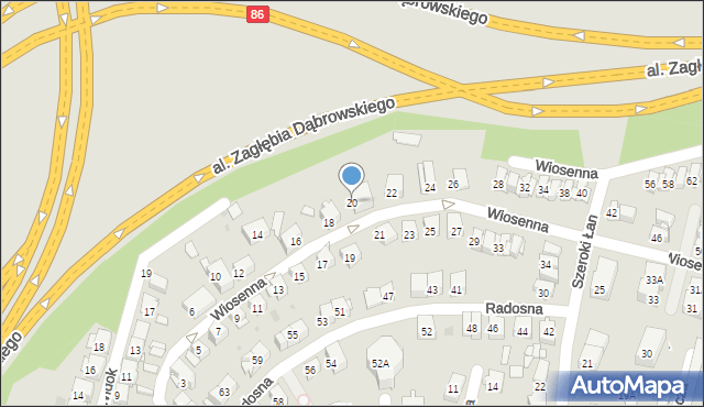 Sosnowiec, Wiosenna, 20, mapa Sosnowca