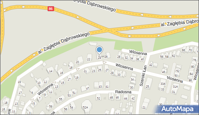 Sosnowiec, Wiosenna, 24, mapa Sosnowca