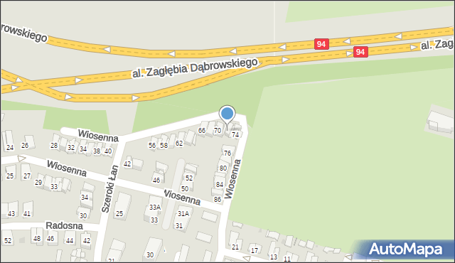 Sosnowiec, Wiosenna, 72, mapa Sosnowca