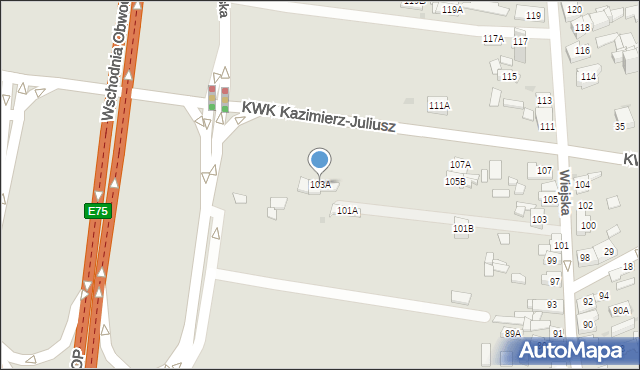 Sosnowiec, Wiejska, 103A, mapa Sosnowca