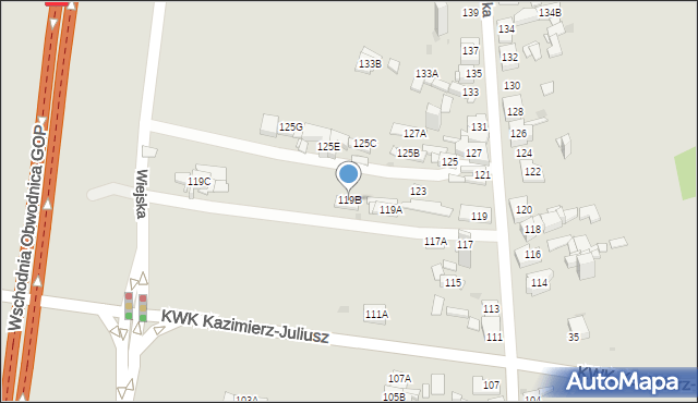 Sosnowiec, Wiejska, 119B, mapa Sosnowca